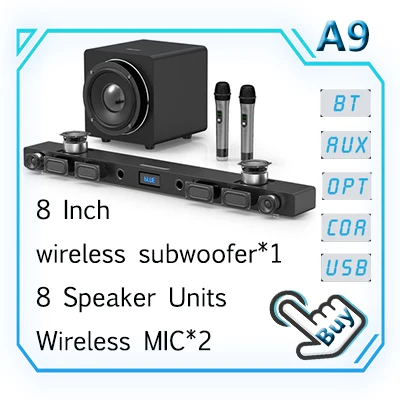 JY AUDIO A9 Bluetooth Саундбар 5,1 объемный звук домашний кинотеатр 8 блок встроенный домашний кинотеатр тв динамик с 8-дюймовым сабвуфером
