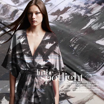 

Tropical island palm woodlands wind silk crepe de chine printed fabrics Fabrics Limited targeting