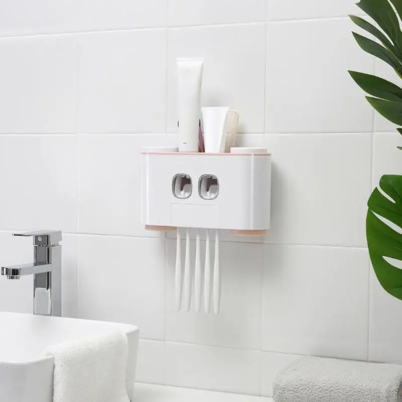 Наклейка на стену монтируется для ванной комнаты, автоматическая Дозатор для зубной пасты чашки Зубная щётка держатель для бритвы полка для хранения набор аксессуаров