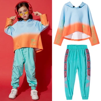 

Street Dance Clothes For Girls Long Sleeve Top+Pant For Children Hip Hop Girl Dance Jazz Clothes Children Stage Costume BL1543