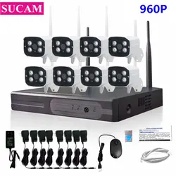 SUCAM 8CH комплект видеонаблюдения Беспроводной 960 P NVR Системы 1.3MP Открытый IP Камера P2P Wi-Fi видео Камеры Скрытого видеонаблюдения комплект для