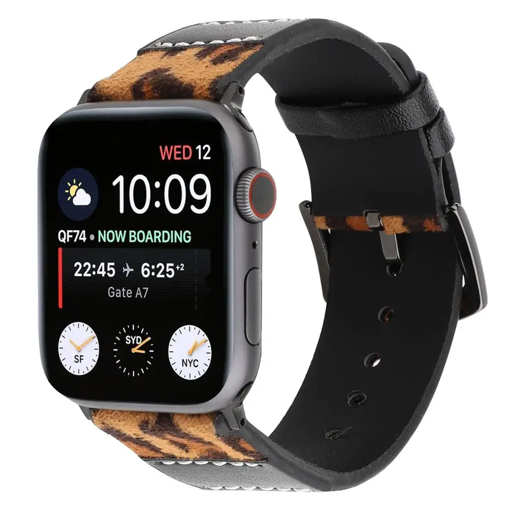 

Leopard-printed Genuine Leather band for iwatch 38mm 42mm 40mm 44mm Sport Watch Bracelet Strap for Apple Watch 4 3 2 1 wristband