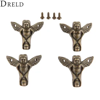 

DRELD 4pcs 30*27mm Corner Bracket Wood Box Case Feet Leg Corner Protector Decorative Bracket Antique Bronze Furniture Hardware