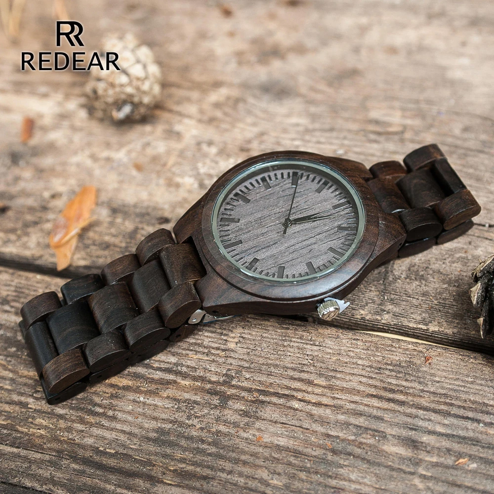 REDEAR Handmade Black Sandalwood Watches Lover's Watches Cool Nature Wood Quartz Automatic Watch in Gift Box REDEAR Handmade Black Sandalwood Watches Lover's Watches Cool Nature Wood Quartz Automatic Watch in Gift Box