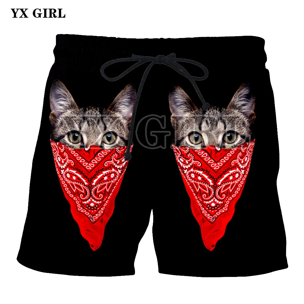 YX Girl 2018 Summer Mens Cool Space Cat Masked Gangster Cat 3d Printed Beach Casual Shorts Men Jogger Fitness With Drawstring
