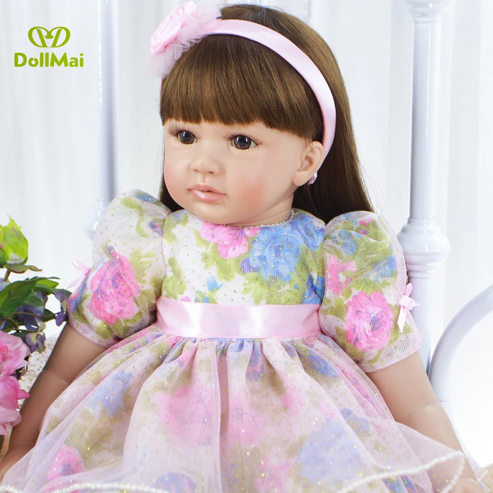 

Handmade 22inch 56cm bebe alive straight long hair princess doll realistic Soft Silicone Reborn baby Toys birthday gifts