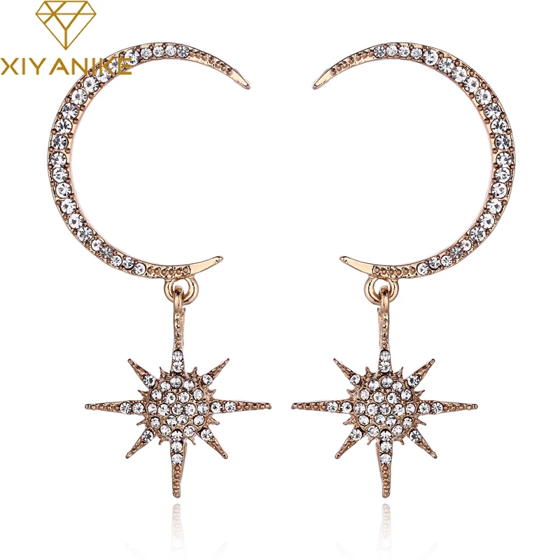 

XIYANIKE Newest Shiny Crystal Moon Earrings Charming Earrings for Women Gold Silver Full Rhinestone Brincos Fashion Jewelry E114