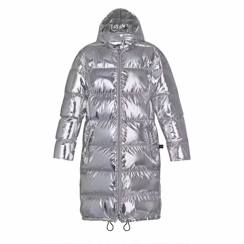 Серебряный пуховое пальто с капюшоном Для женщин High Street негабаритных толстые