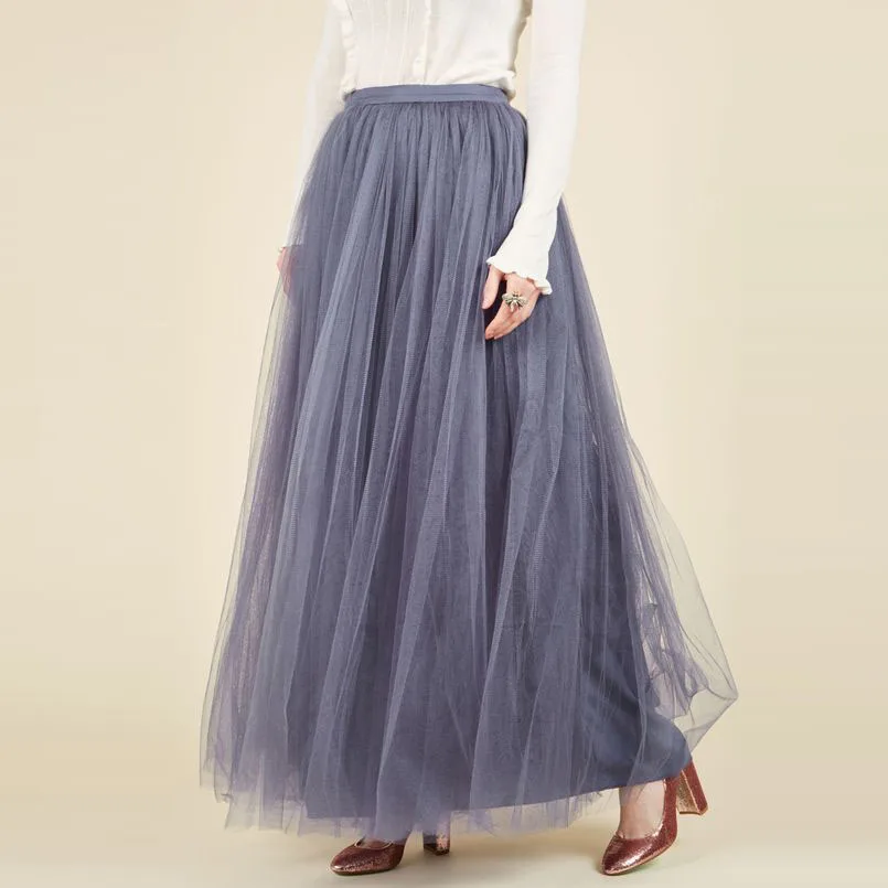 Dark Gray Skirt Tulle Cheap Tutu Skirts Women Saias Tulle Skirts Long Maxi Skirts Lady Wear Zipper Closure Faldas