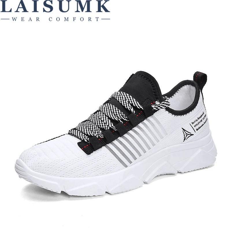 

LAISUMK Sneakers Breathable Casual Shoes Men Black Mesh Lightweight Flats Men 2019 Spring Sneakers Lace Up Baskets Homme