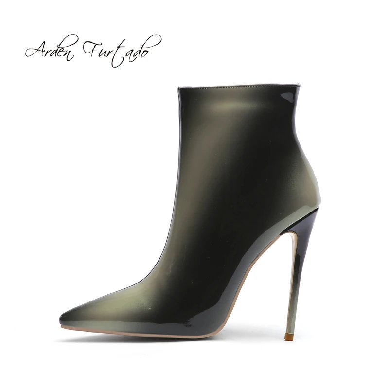 

Arden Furtado fashion women's shoes 2019 pointed toe stilettos heels zipper women's boots big size 44 blue boots