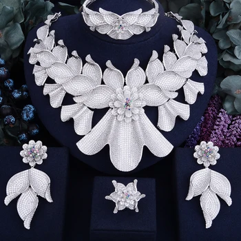 

GODKI 100MM Flower Super Luxury Women Nigerian Wedding Naija Bride Cubic Zirconia Necklace Ring Bangle Earring Dubai Jewelry Set