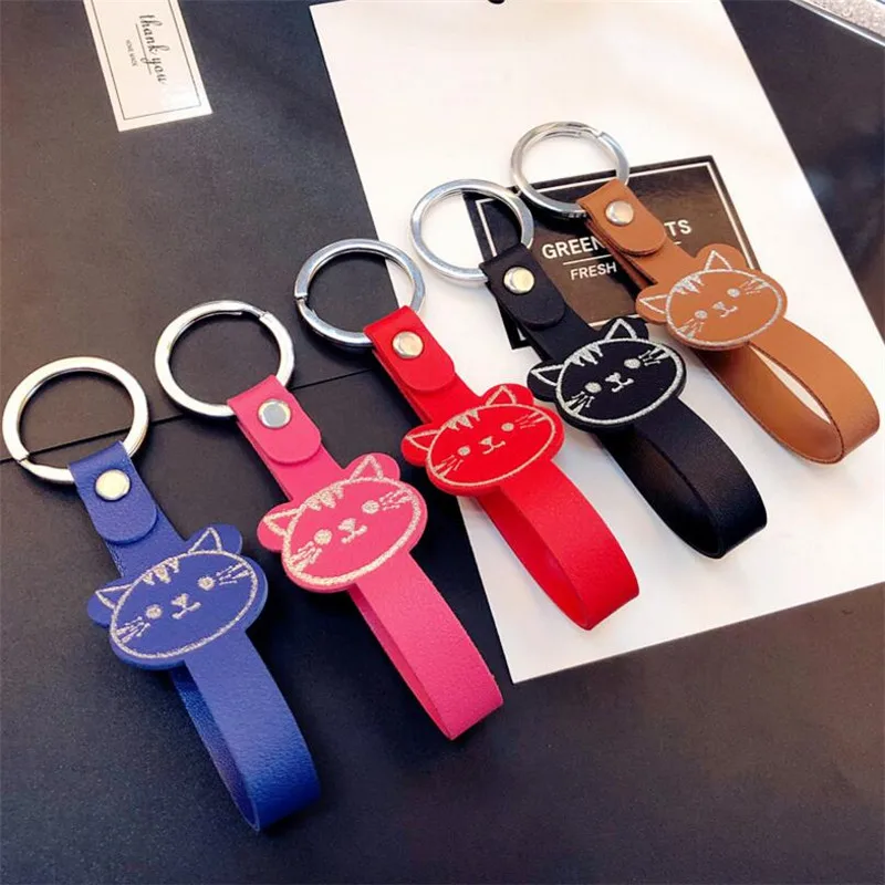 Buy Funny Cat Leather Bag Keyrings Key Chains For Car