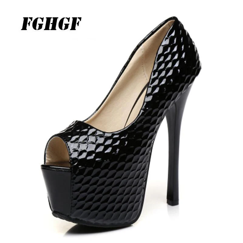 

Chunxia fish mouth super high heels thin heel shallow mouth single shoes black women shoes 16cm hate the sky high 34 to 39 yards