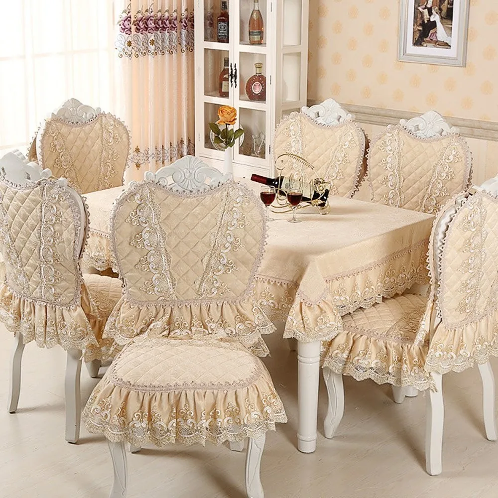 Набор чехлов для стула, хлопковая жаккардовая задняя крышка для стула с цветочным узором+ кружевная подушка для столовой, украшение для дома, Европейский классический стиль