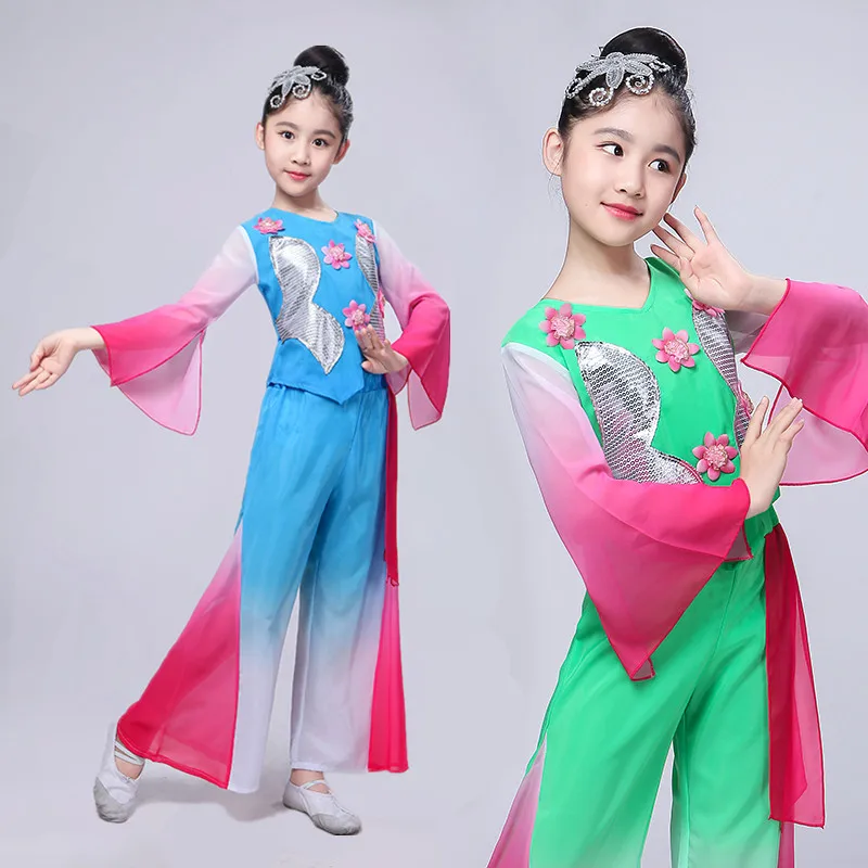 

Children's Yangko Dance Dress Girl National Fan Dance Dress Jasmine Ancient Chinese Costume Chinese Clothes for Girl
