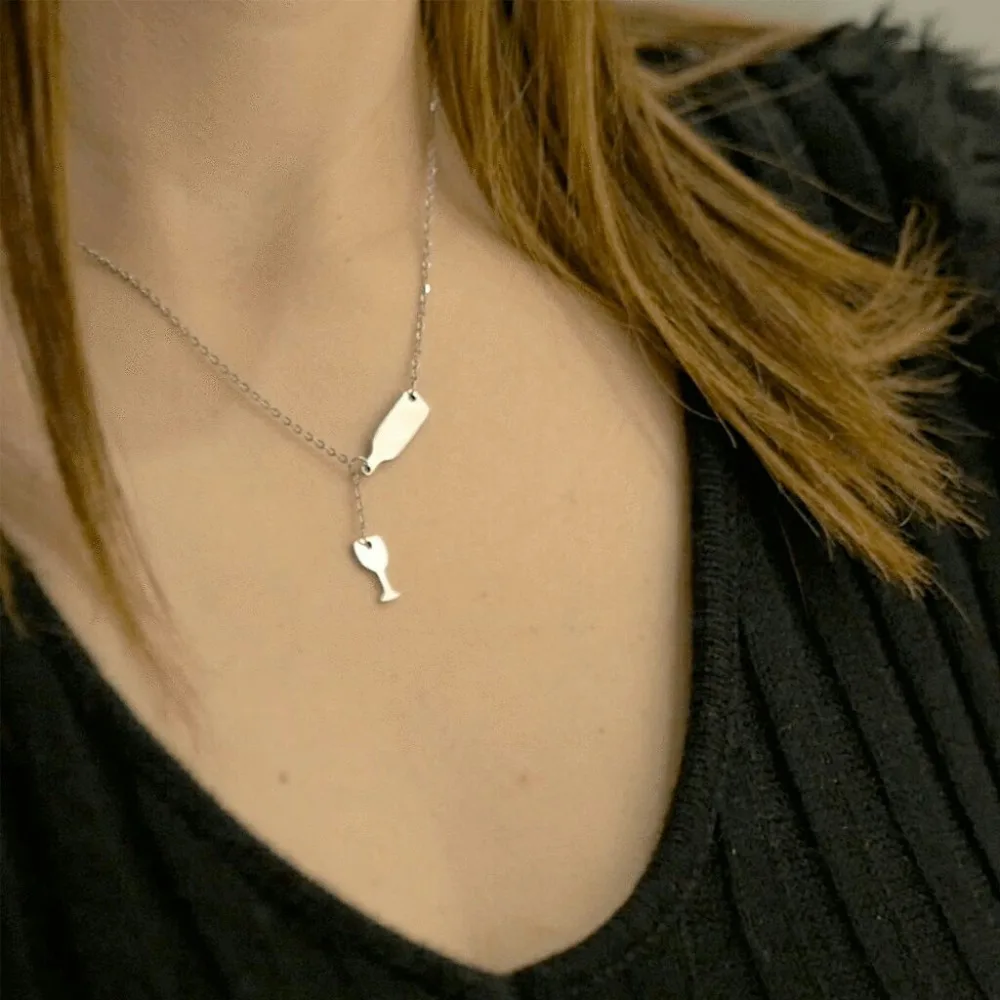 

WAWFROK Fashion Women's Wine Necklace Pendant Stainless Steel Beer Necklace Unique Choker Necklace For Women Chain Jewelry