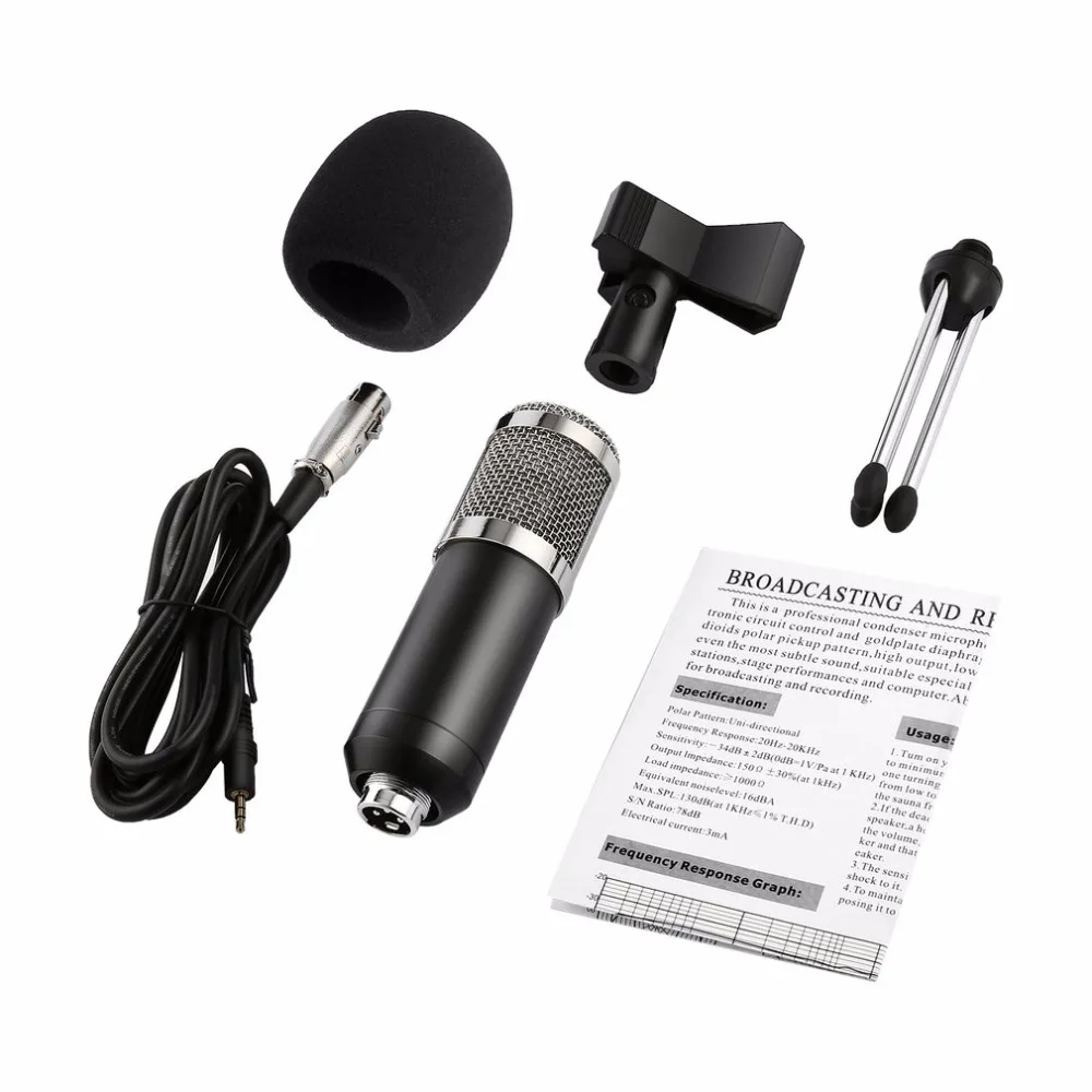 

Professional Handheld Condenser Microphone Computer Microphone Stand Tripod Wired 3.5mm Jack For Recording Studio Round Flat