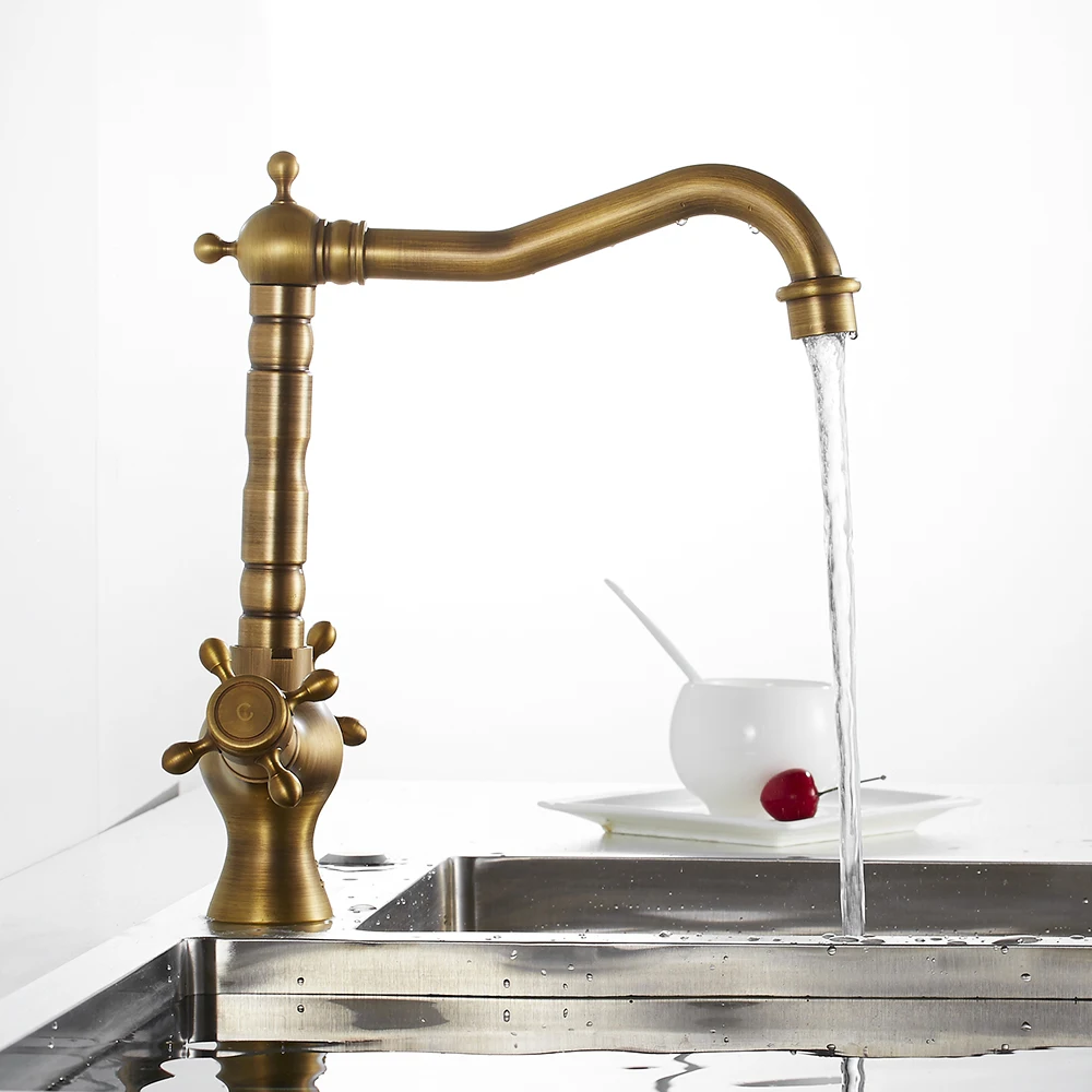 Kitchen Faucets Antique Brass Kitchen Sink Faucet 360 Swivel Bathroom Basin Sink Mixer Tap Dual Handles Cold And Hot Water Tap Kitchen Faucets Antique Brass Kitchen Sink Faucet 360 Swivel Bathroom Basin Sink Mixer Tap Dual Handles Cold And Hot Water Tap