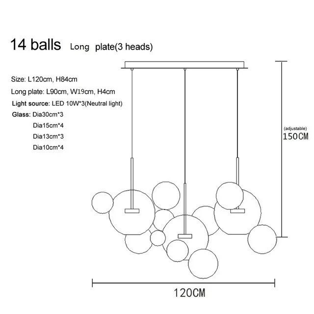 Современный подвесной светильник, светодиодный стеклянный светильник, подвесной светильник для кухни, подвесной светильник, промышленный светильник - Цвет корпуса: 14 balls A style