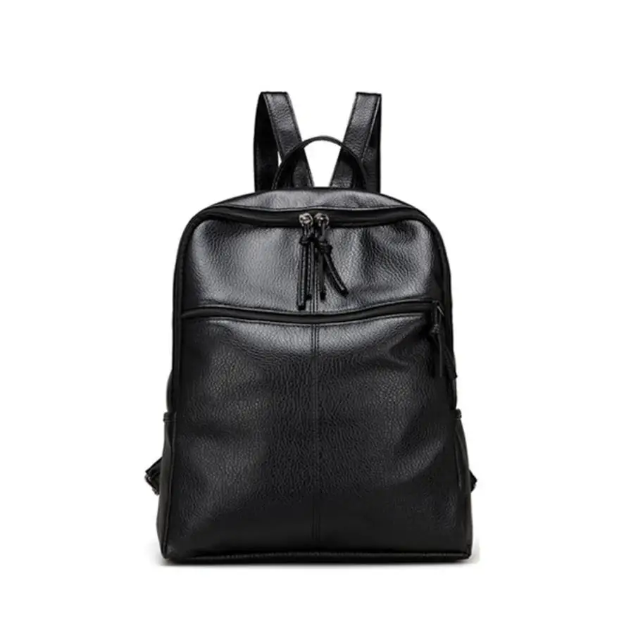 Hot sale!2017 Black Leather Shoulder bag Women Backpack School Travel Rucksack for teen girls women bags mochila femininaEQ