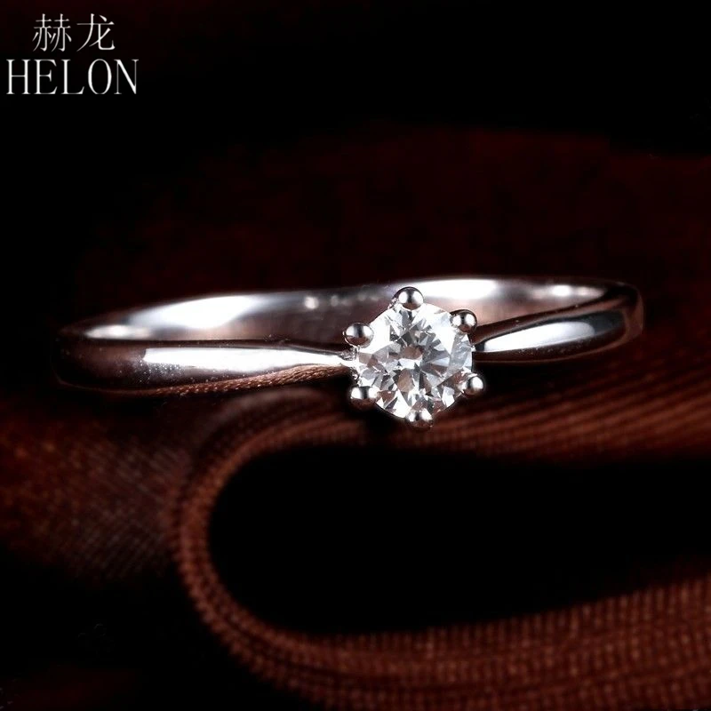 Женское Обручальное Кольцо HELON Solid 14 K белое золото обручальное кольцо Moissanite lab
