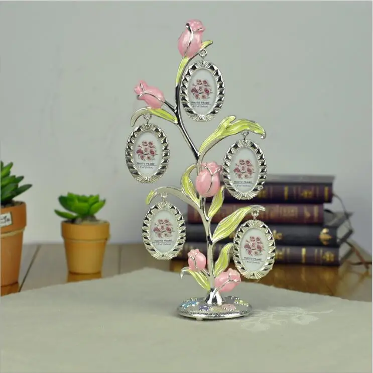 

Happy tree color metal photo frame Picture for 5 smalls Photos Alloy Art Crafts Frame Home Decor Christmas Gift XC058