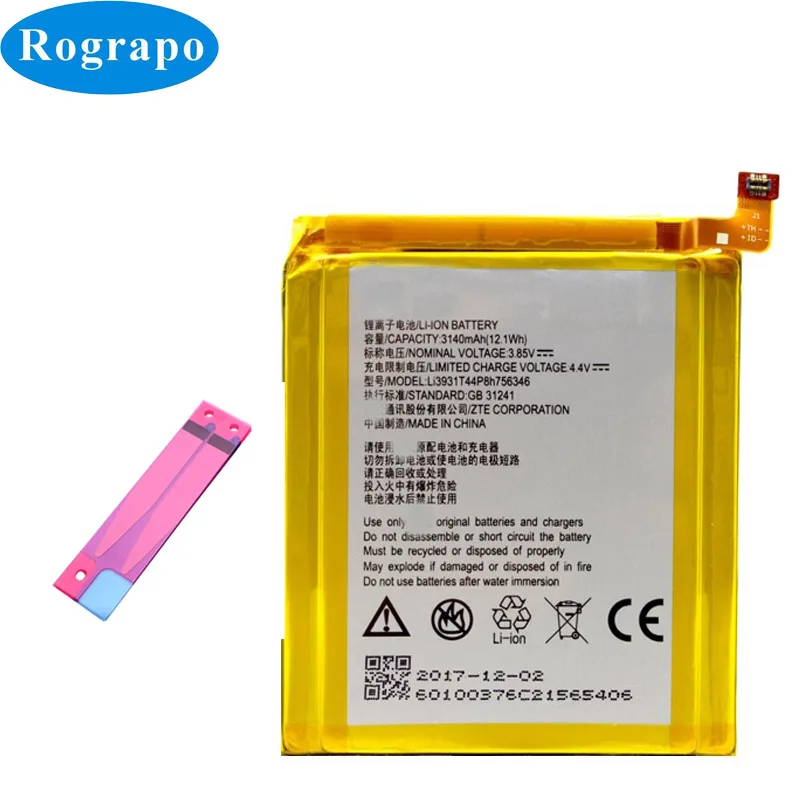 

Original 3140mAh Li3931T44P8H756346 Replacement Battery Baterij For ZTE Axon 7 5.5inch A2017 Mobile Phone Batteries Accumulator