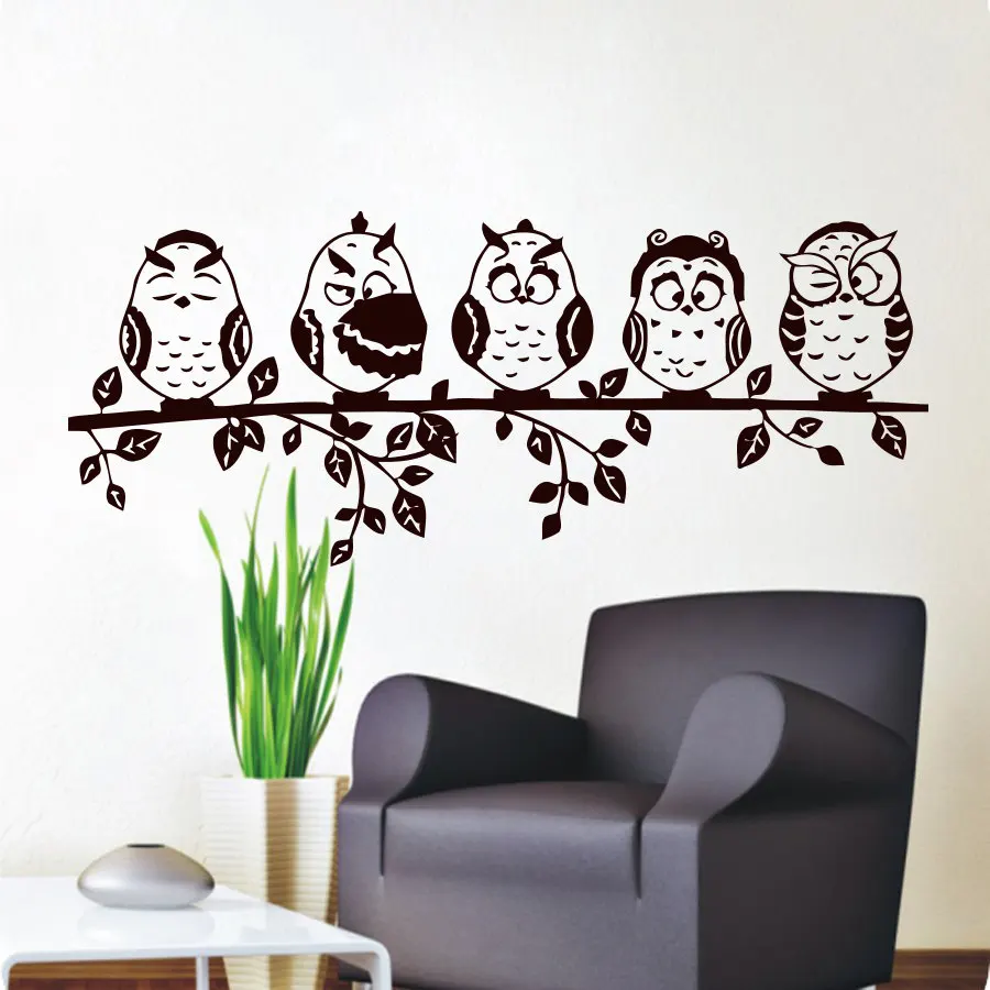Cinq Bébé Hibou Sticker Vinyle Étanche Évider Décor À La Maison Salon Chambre Wall Sticker