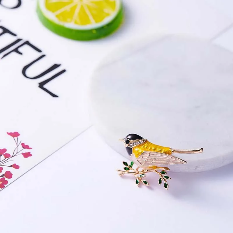 DoreenBeads горный хрусталь красочные эмалированные Иволга птица ветка брошь булавки