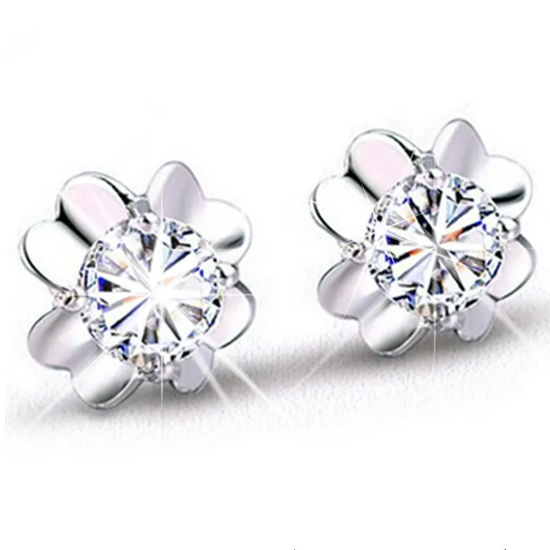 

Wholesale 925 sterling silver fashion shiny crystal flower ladies`stud earrings jewelry female Anti allergy drop shipping cheap