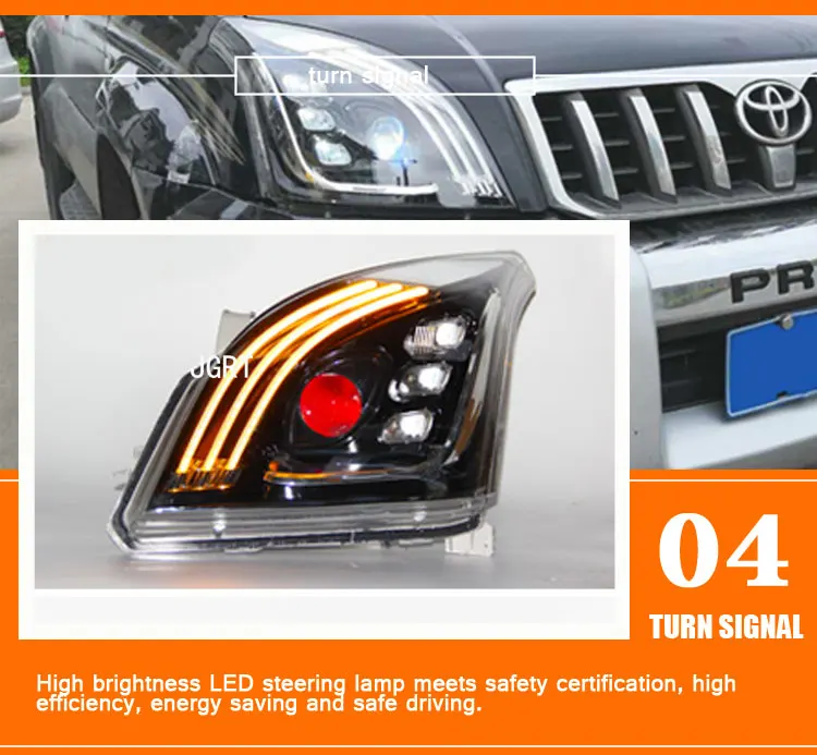 2PCS Car Style LED headlights for Toyota prado 2003-2009 for prado headlamp LED DRL Lens Double Beam H7 HID Xenon bi xenon lens