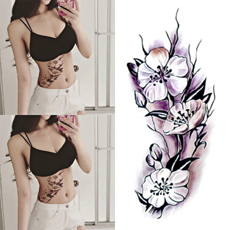 Shellhard 1 Sheet Womens Rose Flower Tattoo Sticker Waterproof Removable Temporary Body Arm Leg Art Fake Tattoo Stickers