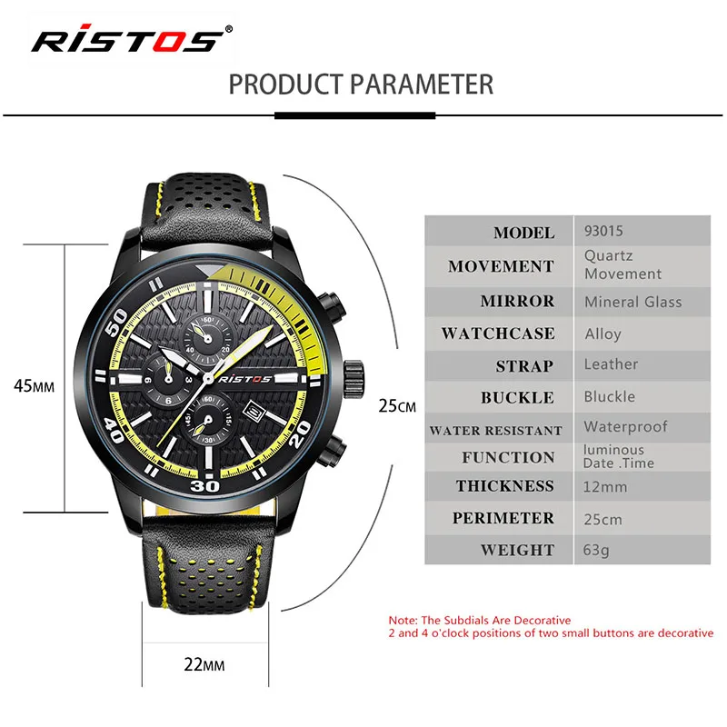 Ristos Экстремальные виды спорта, модные кварцевые часы от топ бренда повседневные кожаные часы Reloj Hombre Для мужчин наручные часы, мужские часы, наручные часы с механизмом, 93015