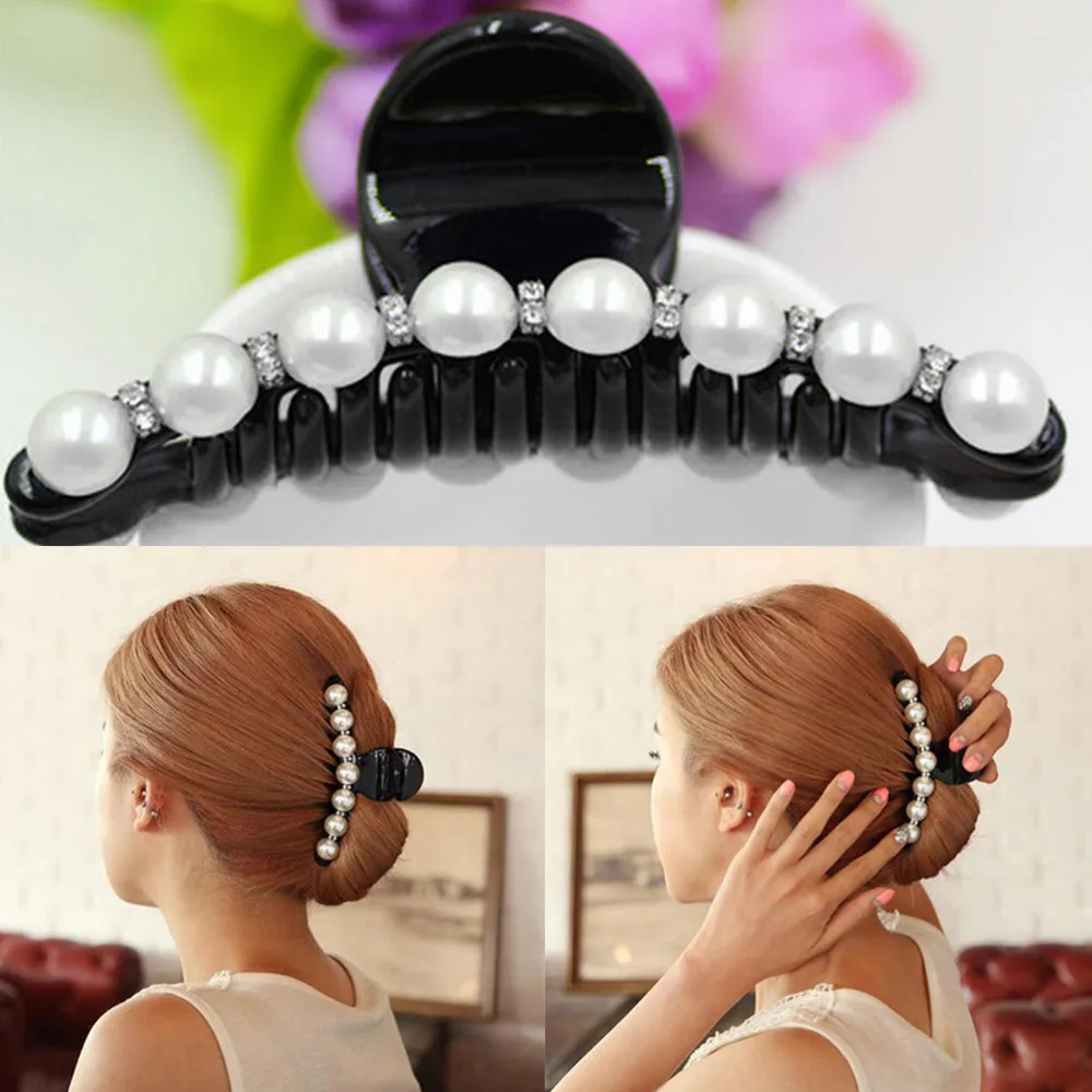 Black Big Rhinestone Hairpins For Women Pearl Hair Clips Crab Hair Claws For Girls Barrettes Headwear Hair Pins Accessories