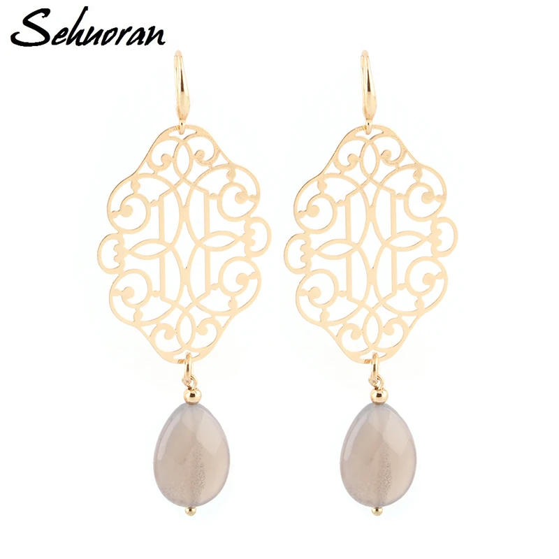 Sehuoran Drop Earrings Pendientes Copper Shell Natural Stone Statement Earrings For Women Wedding Party Jewelry Bohemian Sehuoran Drop Earrings Pendientes Copper Shell Natural Stone Statement Earrings For Women Wedding Party Jewelry Bohemian