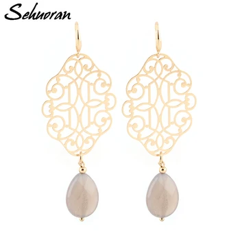 

Sehuoran Drop Earrings Pendientes Copper Shell Natural Stone Statement Earrings For Women Wedding Party Jewelry Bohemian