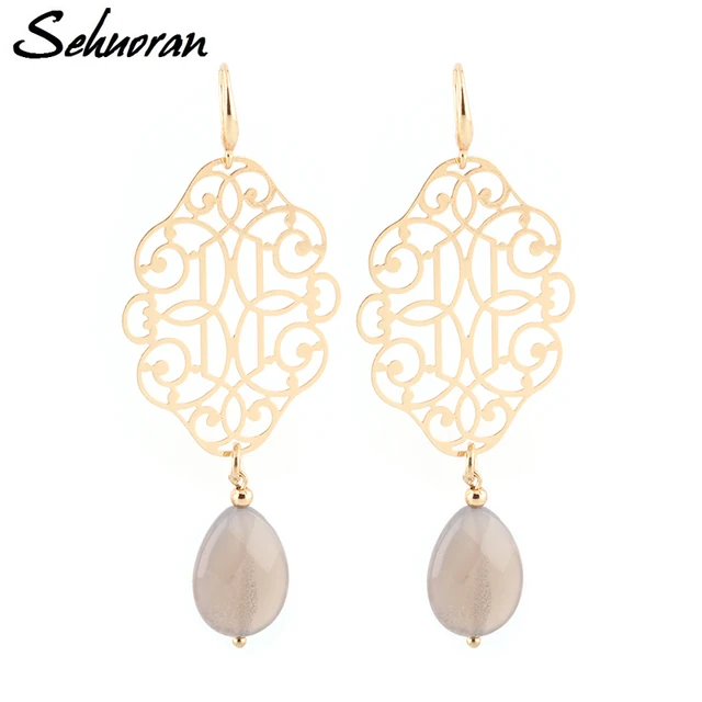 Sehuoran Drop Earrings Pendientes Copper Shell Natural Stone Statement Earrings Sehuoran Drop Earrings Pendientes Copper Shell Natural Stone Statement Earrings