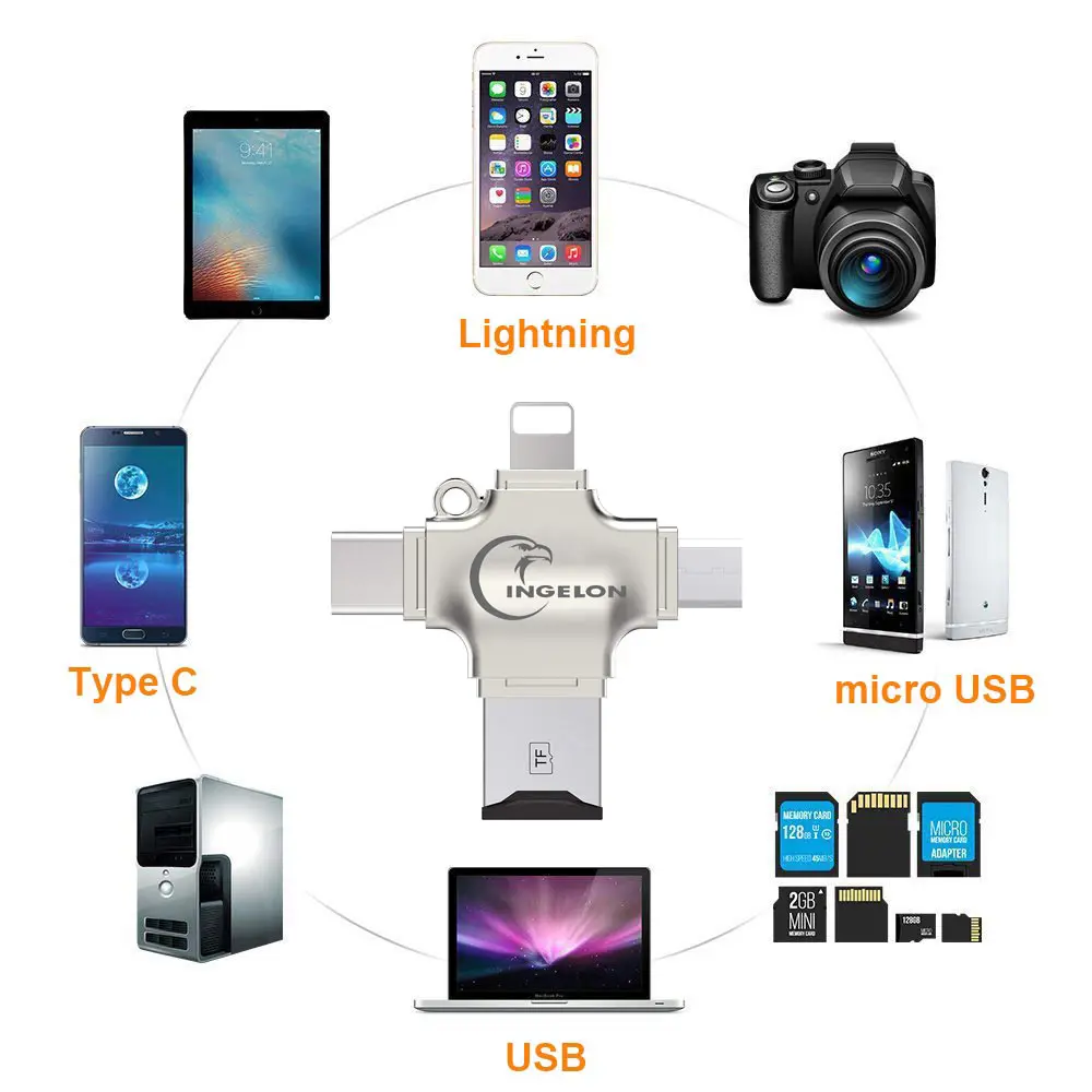 Ingelon Metal SD Card Reader microsd memory OTG Card adapter for iphone ios tipo c micro 5