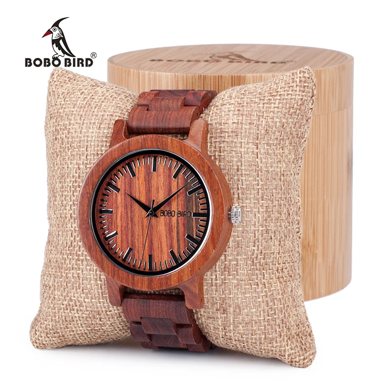 

BOBO BIRD Antique Unique Design Mens Dress Red Sandalwood Quartz Watches with All Wooden Band in Gift Box Customized Logo