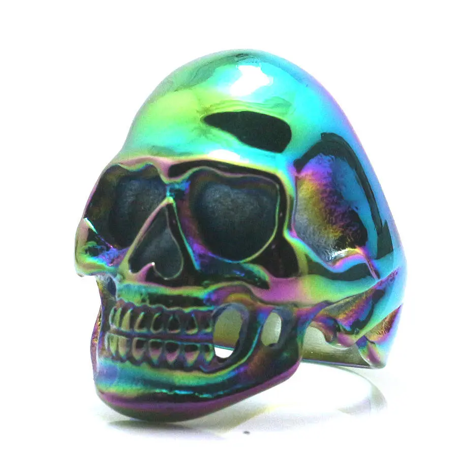 

Size 6 To Size 16 316L Stainless Steel Multicolor Rainbow Skull Ring