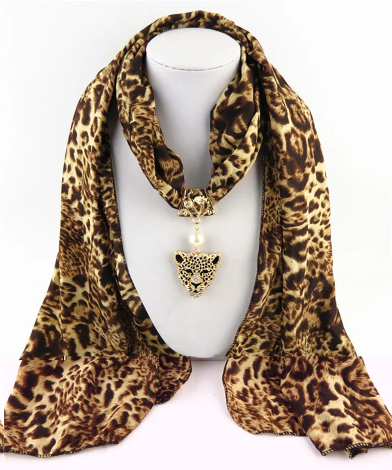 

2016 New Brand Women Scarfs Necklace Fashion Sexy Dark Yellow Leopard Jewelry Pendent Scarf Comfortable Chiffon Cloth Scarves