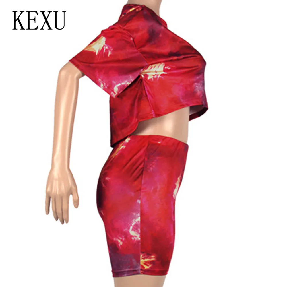 KEXU 2 Pieces Sets Women Casual Vintage O Neck Crop Top and Short Pants Sexy Summer Leisure Tracksuit Women Conjunto Feminino KEXU 2 Pieces Sets Women Casual Vintage O Neck Crop Top and Short Pants Sexy Summer Leisure Tracksuit Women Conjunto Feminino