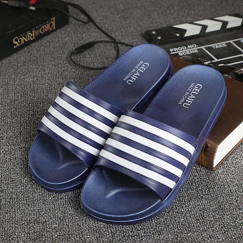 

2018 New Summer Couple Bathroom Striped Slippers Men And Women Indoor And Outdoor Household Slippers Non-slip Floor Slippers