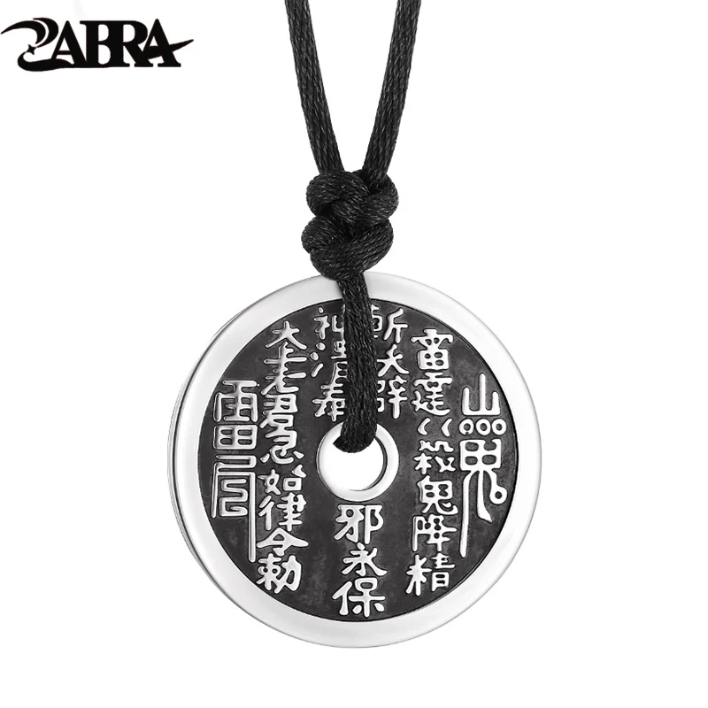 ZABRA Authentic 925 Sterling Silver Round Chinese Coin Pendant For Men Vintage Punk Rock Thai Silver Handmade Jewelry