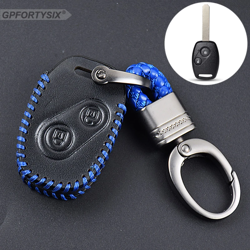 

2 Buttons Leather Skin Car Key Case Cover FOB Holder Keychain For Honda CIVIC JAZZ Pilot Accord CR-V Car Styling Car Accessories