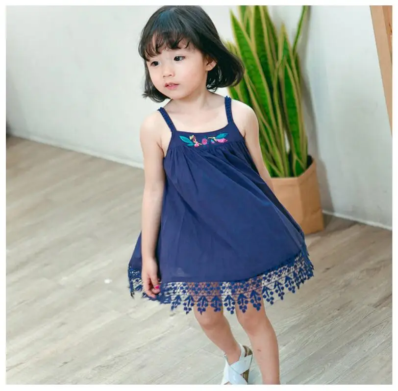 

girls summer brief beach dress for a holiday party cotton sling dress with open shoulders for a little girl 5 pcs/lot