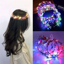 Светодиодный светильник, светящийся венок для волос, повязка для головы с цветком, для женщин и девочек, для рождества, свадьбы, вечеринки, корона, светящиеся гирлянды