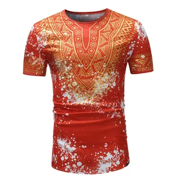 

Free shipping African style Print Short Sleeve T-Shirt Printed short-sleeved T-shirt with round neck T06