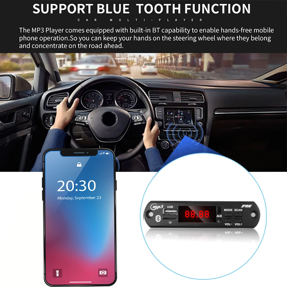 Kebidu беспроводной Bluetooth MP3 WMA декодер плата 5 в 12 В USB автомобильный аудио TF FM радио